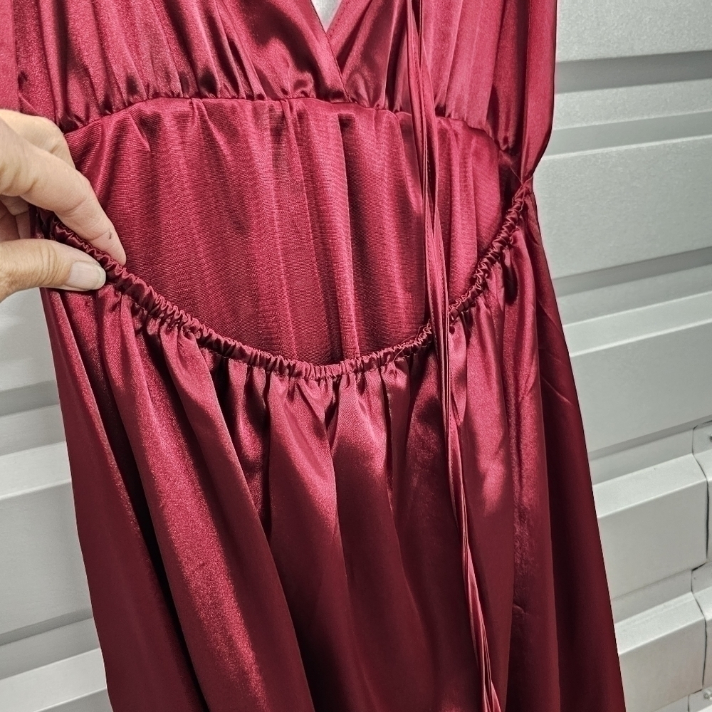 Jeykay Satin Burgandy Halter Maxi Dress - Picture 5 of 8